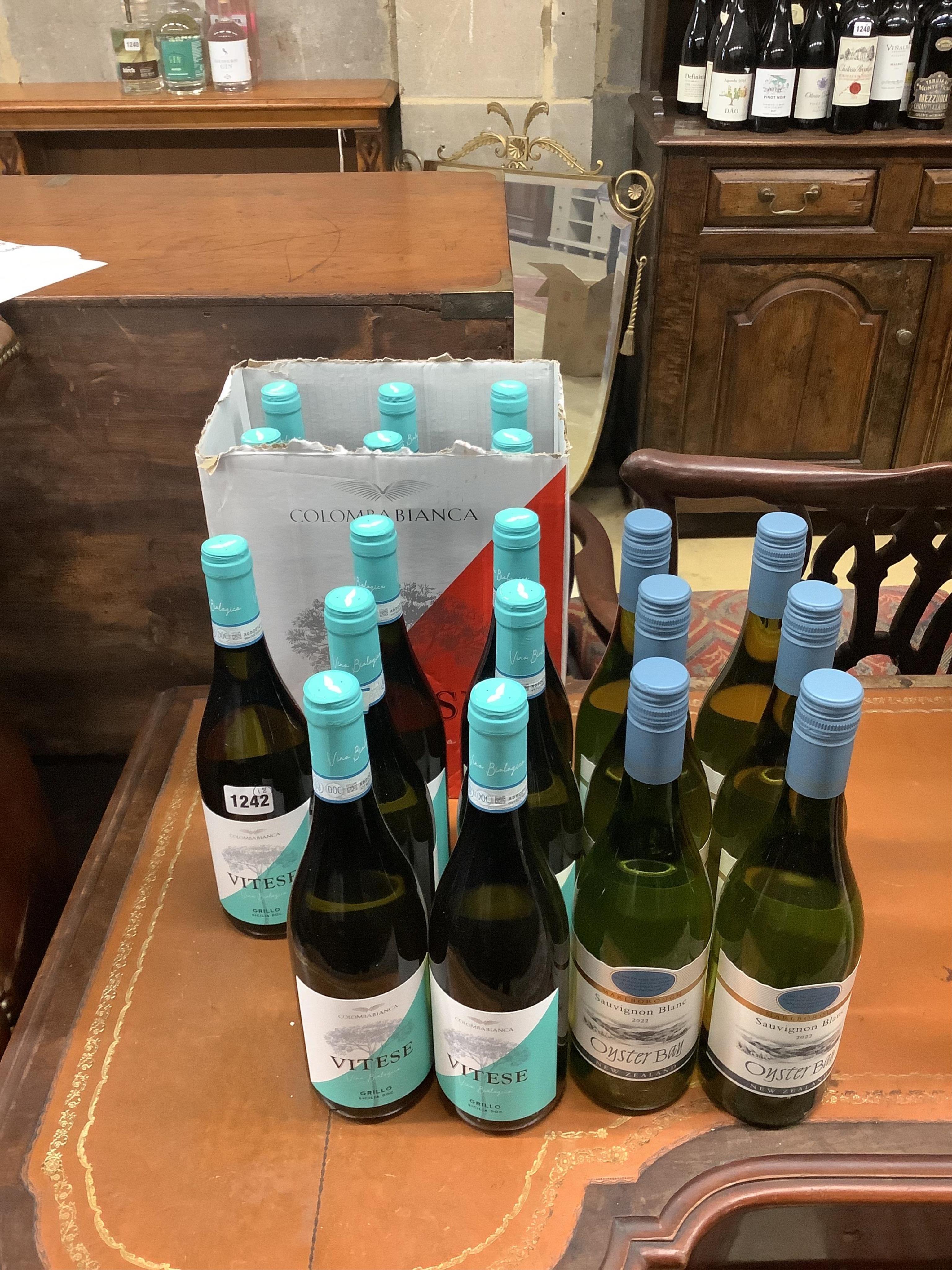 Twelve bottles of Vitese Grillo 2022 and six bottles of Oyster Bay Sauvignon Blanc 2022. (Surplus stock from a local wedding event company).